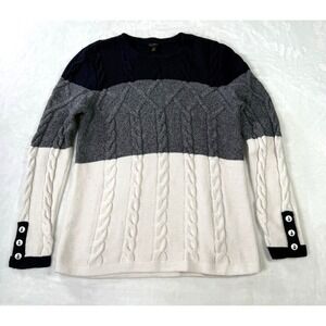 TALBOTS Cable Knit Sweater Womens Medium‎ Colorblock Nautical Chunky Fisherman